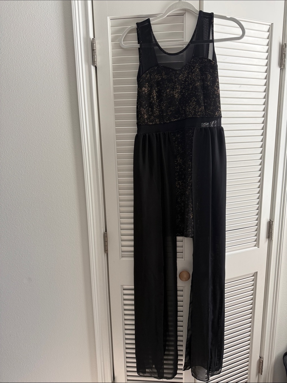 Black Mesh & Gold Sparkle High-Low Cocktail Dress